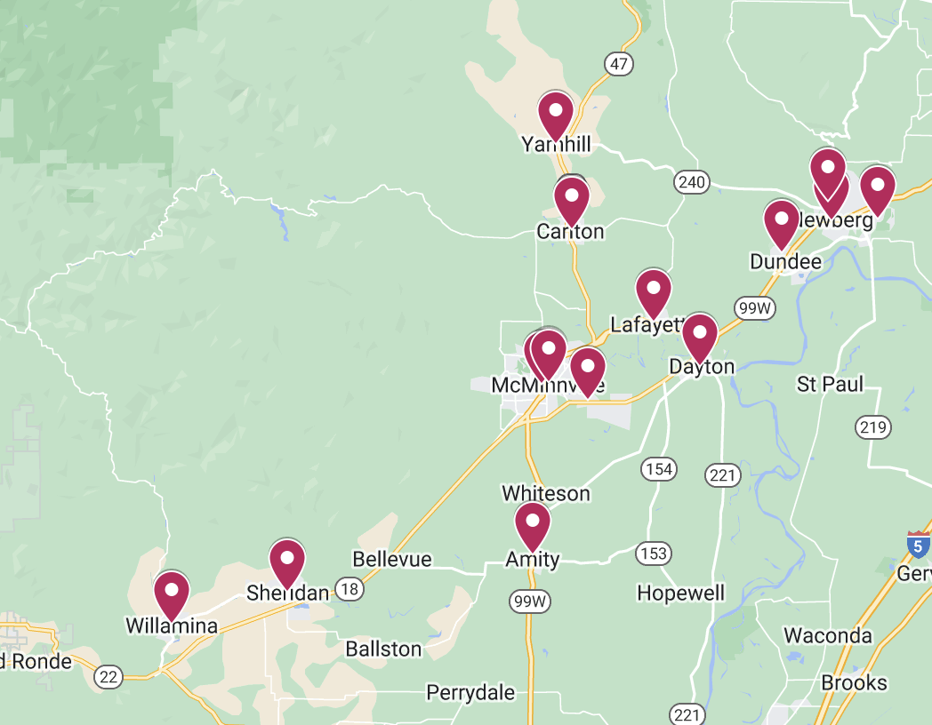 Map of Yamhill County Ballot Drop Box Locations